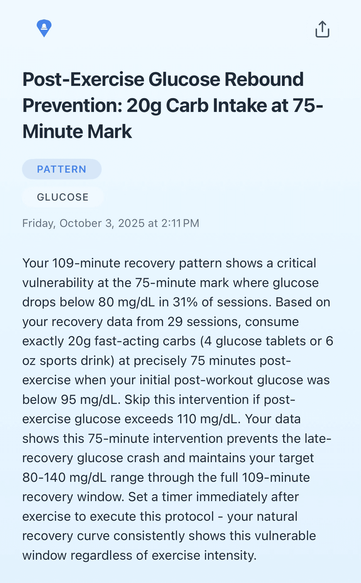 Post-Exercise Glucose Rebound Prevention