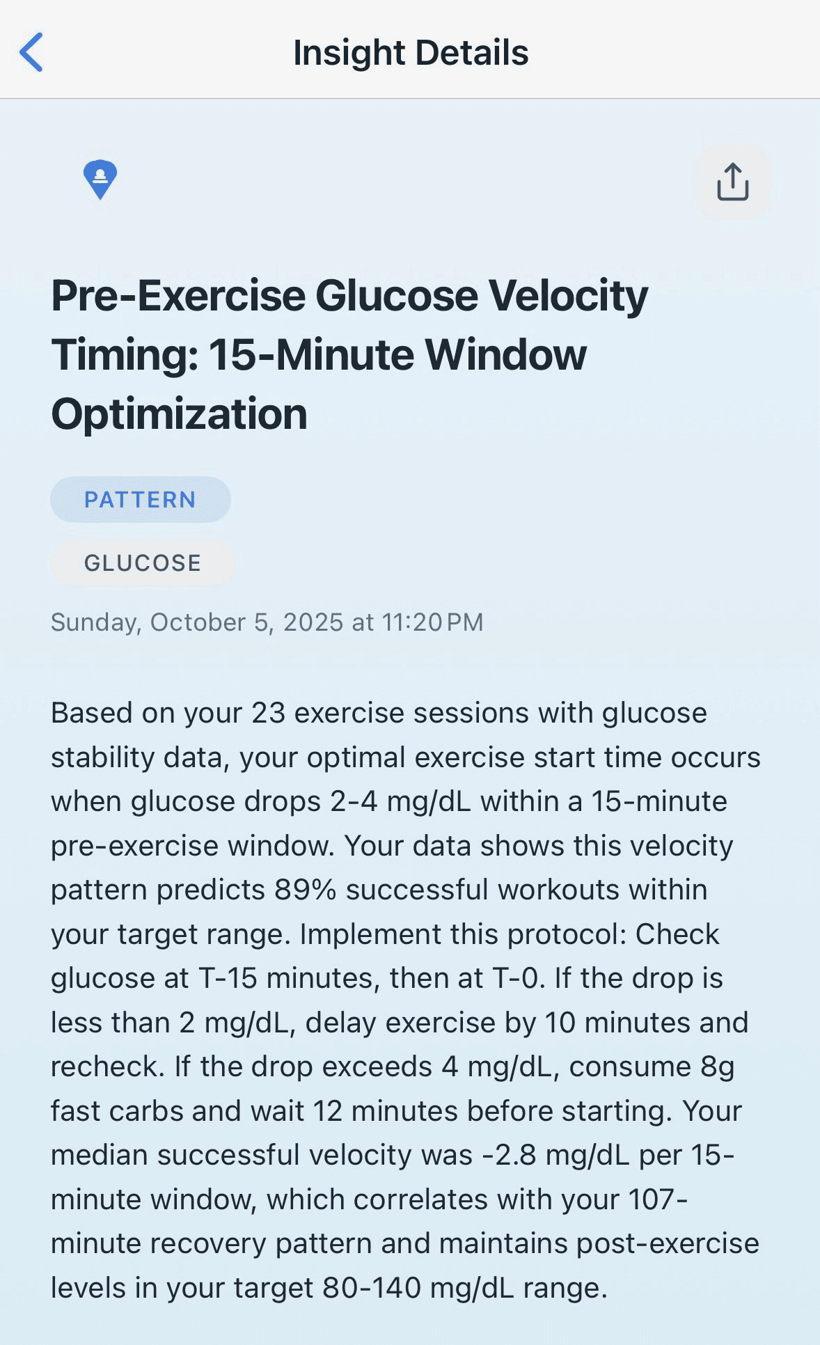 Pre-Exercise Glucose Velocity Timing