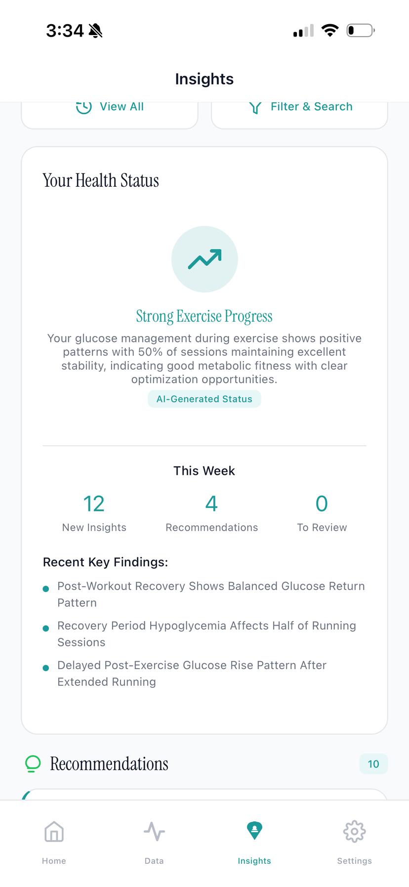 Insights dashboard showing all patterns